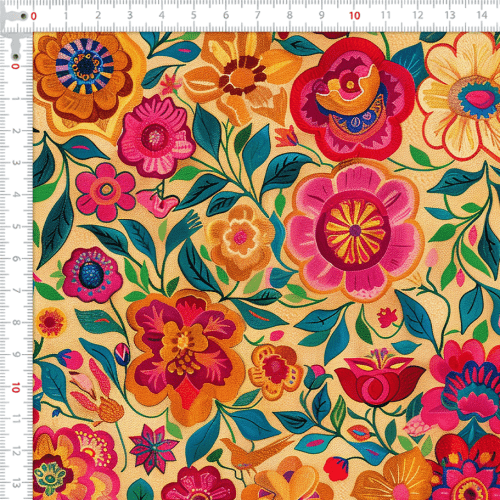 Tecido Sarja Impermeável Estampada Floral Boho Colorido 9100e17109