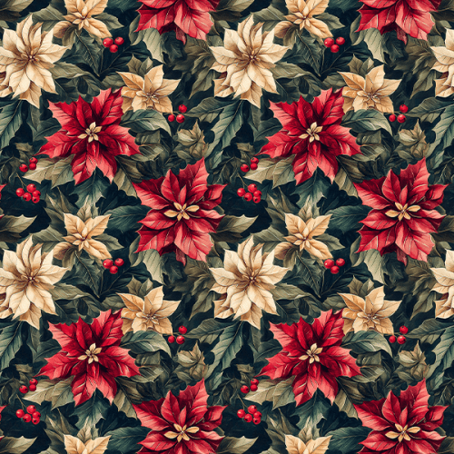 Tecido Sarja Impermeável Estampada Flores de Natal 9101E14937