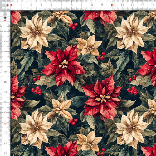 Tecido Sarja Impermeável Estampada Flores de Natal 9101E14937