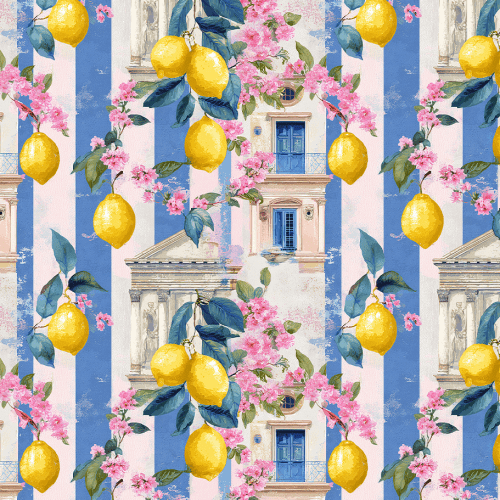 Tecido Sarja Impermeável Estampada Limão Mediterrâneo Listrado 9100e17101