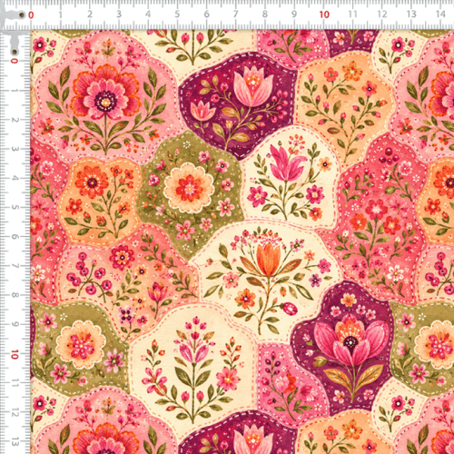 Tecido Sarja Impermeável Estampada Patchwork Floral Rosa 9100E17106