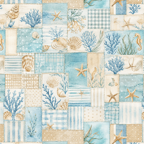 Tecido Sarja Impermeável Estampada Patchwork Fundo do Mar 9100e17099