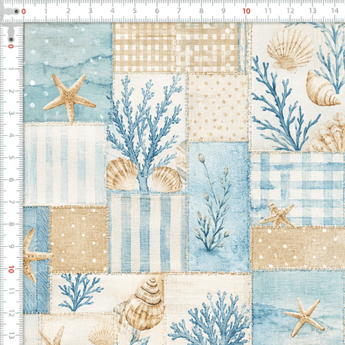 Tecido Sarja Impermeável Estampada Patchwork Fundo do Mar 9100e17099