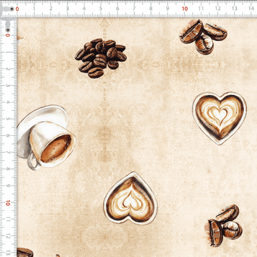 Tecido Tricoline Digital Estampado Café com Coração 9012E048