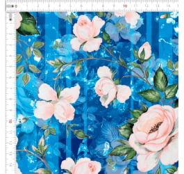 Corte Sarja Impermeável Floral Espelhado Azul (0,50 x 1,50 mts)  RET9100e4920