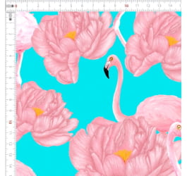 Retalho Sarja Impermeável Flamingo e Flores (1,00 x 1,50 mts) 1RET9100e4909