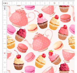 Retalho Tecido Tricoline Digital Bules e Cupcakes (1,00x1,50 mts) 1RET9100e9414