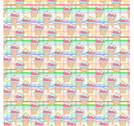 Retalho Tecido Tricoline Digital Cupcakes Fundo Listras Coloridas (1,00x1,50 mts) 1RET9100e9424