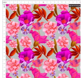 Retalho Tecido Tricoline Digital Floral Tropical Cinza  (1,00x1,50 mts) 1RET9100e4318