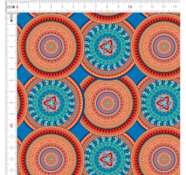 Retalho Tecido Tricoline Digital Mandalas Sobrepostas Laranja e Tiffany (0,50x1,50 mts) RET9100e7863
