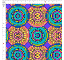 Retalho Tecido Tricoline Digital Mandalas Sobrepostas Tiffany Roxo e Laranja (0,50 x 1,50) RET9100e7864