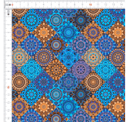 Retalho Tecido Tricoline Digital Mandalas Tons Azul e Laranja (1,00x1,50 mts) 1RET9100e7888