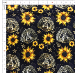 Retalho Tecido Tricoline Digital Urso Girassol (0,50 x 1,50) RET9100e1318