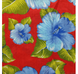 Tecido chita estampada floral azul fundo vermelho 2270vr02