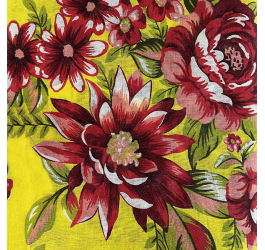 Tecido Chitão Estampado 100% algodão Floral Vermelho com Fundo Amarelo 1947v01