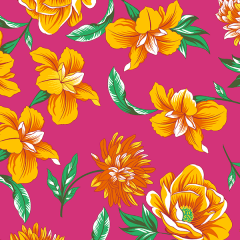 Tecido Chitão Estampado Floral Amarelo Fundo Rosa 2843v01