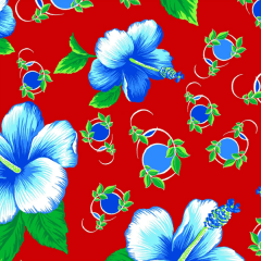 Tecido Chitão Estampado Floral Azul Fundo Vermelho 100% Algodão 2821v01