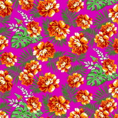 Tecido Chitão Estampado Floral Laranja e Pink 2825v2