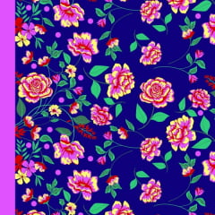 Tecido Chitão Estampado Floral Pink e Marinho 2823v2