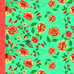 Tecido Chitão Estampado Floral Vermelho e Verde 2823v1