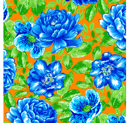 Tecido Chitão Estampado Flores Azul e Folhas 3014v02