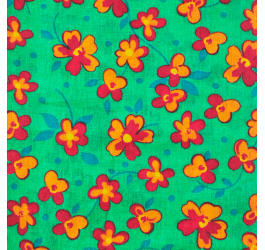 Tecido Chitão Estampado Flores Desenho Fundo Verde 3028v02