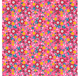 Tecido Chitão Estampado Flores e Folhas Fundo Rosa 2964v01