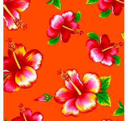 Tecido Chitão Estampado Flores Hibisco Fundo Laranja 3020v02