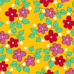 Tecido Chitão Estampado Florido com Folhas Fundo Amarelo 2867v01 