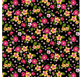 Tecido Chitão Estampado Floral Pequeno Fundo Preto 2847v02