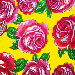 Tecido Chitão Estampado Rosas Fundo Amarelo 2701v2