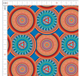 Tecido Tricoline Digital Mandalas Sobrepostas Laranja e Tiffany 9100e7863