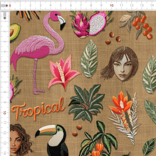 Sarja Impermeavel Estampada 3D Estilo Tropicália 9100E8560