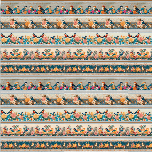 Tecido Tricoline Digital 3D Barrado Canção da Primavera ( 0,55 x 1,50 mts ) 9100E15017
