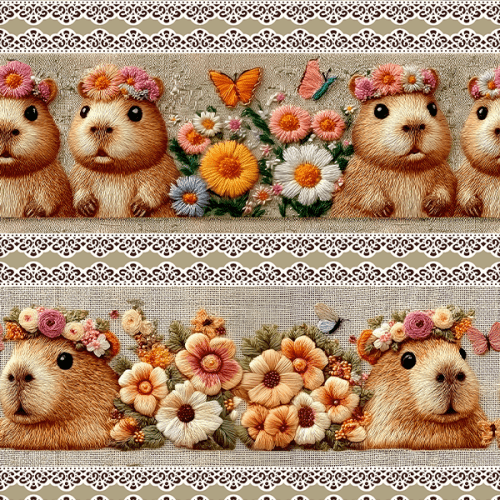 Tecido Tricoline Digital 3D Barrado Capivara e Florais 9100E15466