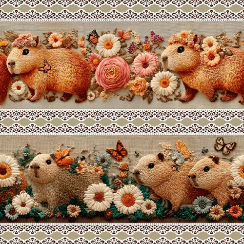 Tecido Tricoline Digital 3D Barrado Capivara e Florais 9100E15466