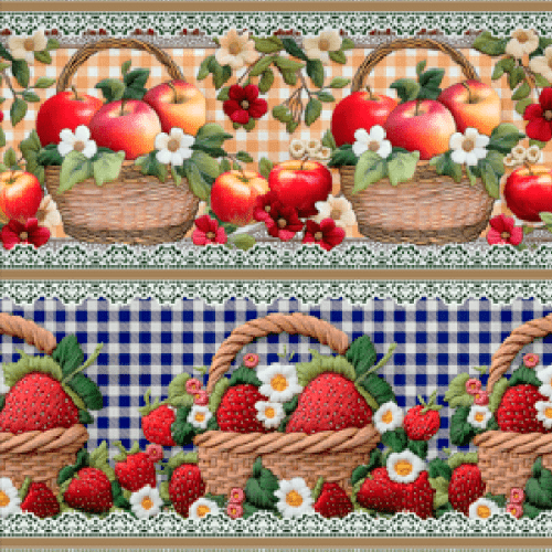 Tecido Tricoline Digital 3D Barrado Cesto de Frutas ( 0,55 x 1,50 mts ) 9100E15024