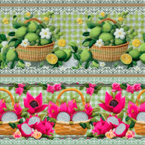 Tecido Tricoline Digital 3D Barrado Cesto de Frutas ( 0,55 x 1,50 mts ) 9100E15024