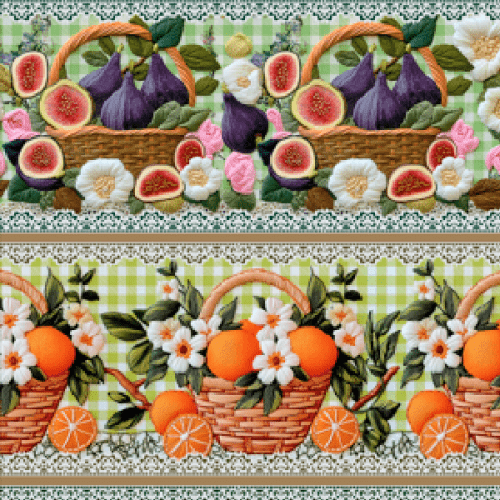 Tecido Tricoline Digital 3D Barrado Cesto de Frutas ( 0,55 x 1,50 mts ) 9100E15024