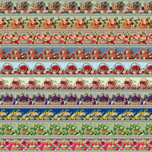 Tecido Tricoline Digital 3D Barrado Cesto de Frutas ( 0,55 x 1,50 mts ) 9100E15024