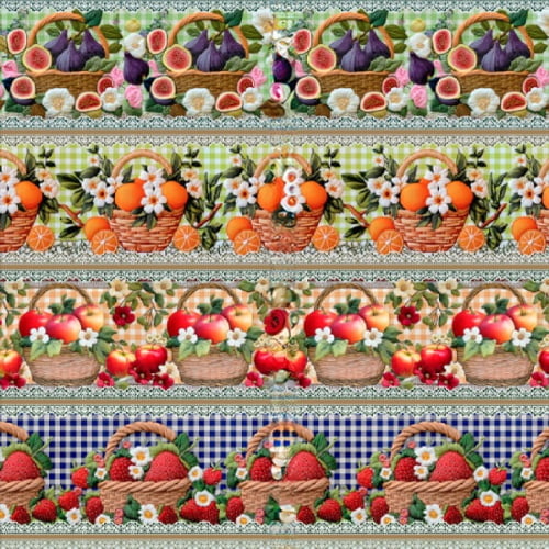 Tecido Tricoline Digital 3D Barrado Cesto de Frutas ( 0,55 x 1,50 mts ) 9100E15024
