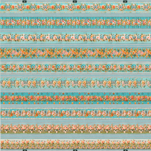 Tecido Tricoline Digital 3D Barrado Floral Bordado com Borboletas ( 0,55 x 1,50 mts ) 9100E15028