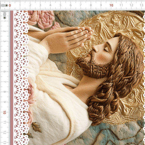 Tecido Tricoline Digital 3D Barrado Jesus Cristo ( 0,55 x 1,50 mts ) 9100E15021