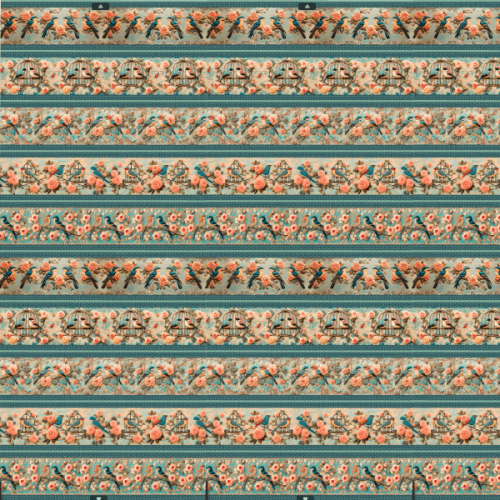 Tecido Tricoline Digital 3D Barrado Rosas Bordadas com Fundo Azul ( 0,55 x 1,50 mts ) 9100E15030