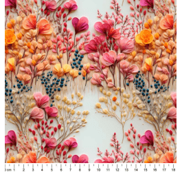 Tecido Tricoline Digital 3D Decoração de Flores Coloridas DS81751