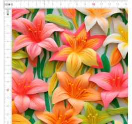 Tecido Tricoline Digital 3D Flor de Lírio 9100e12619