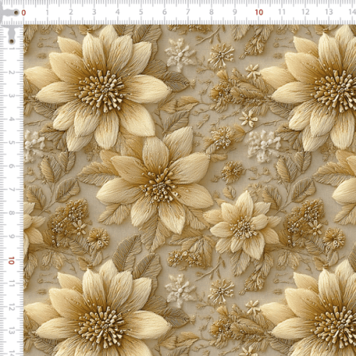 Tecido Tricoline Digital 3D Flor Dourada Vintage 9101E14902
