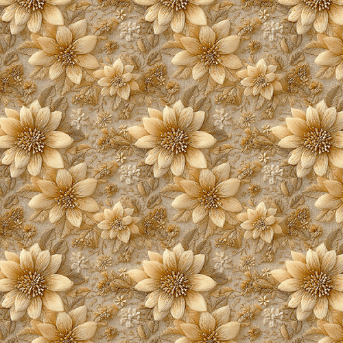 Tecido Tricoline Digital 3D Flor Dourada Vintage 9101E14902