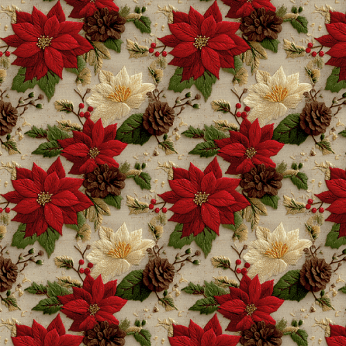 Tecido Tricoline Digital 3D Florais Natalinos 9101E14901