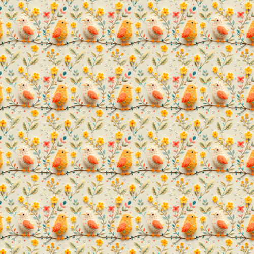 Tecido Tricoline Digital 3D Pássarinhos Bordados 9100E12926